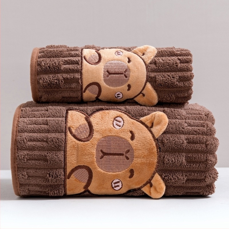 Комплект кърпи за баня Capybara, коралов флис, дебел и абсорбиращ, 400 g, обшивка, възможен печат на лого