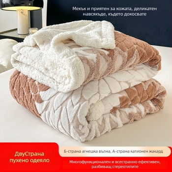 Полиестерно одеяло, леко под 300 г, флорален мотив, модерен минималистичен стил, флис от едната страна