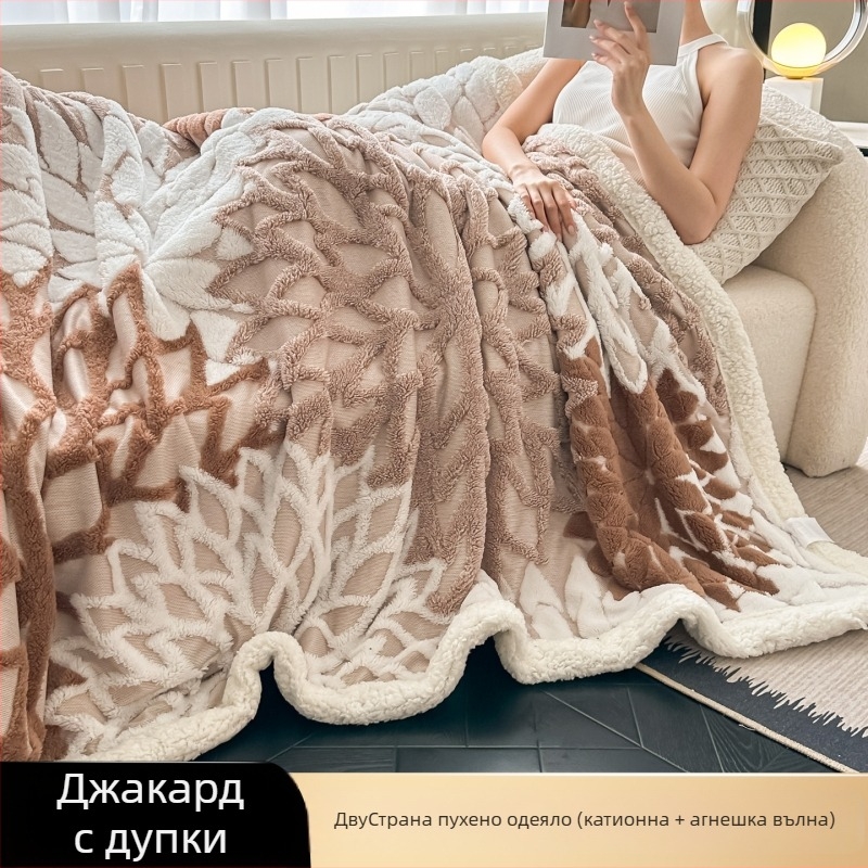 Полиестерно одеяло, леко под 300 г, флорален мотив, модерен минималистичен стил, флис от едната страна