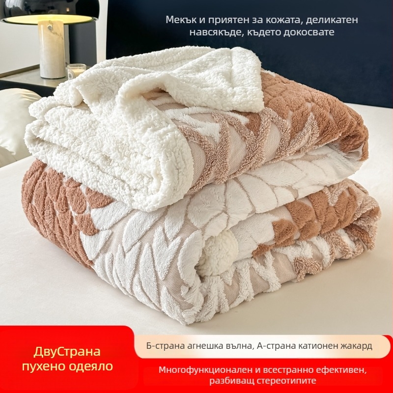 Полиестерно одеяло, леко под 300 г, флорален мотив, модерен минималистичен стил, флис от едната страна