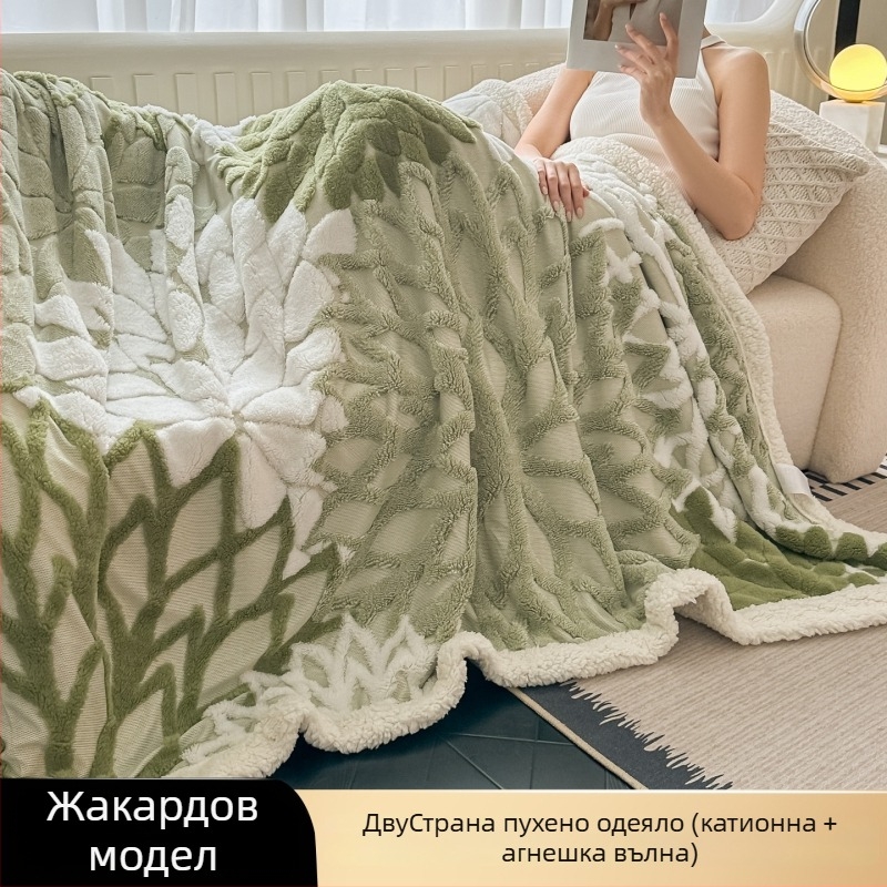 Полиестерно одеяло, леко под 300 г, флорален мотив, модерен минималистичен стил, флис от едната страна