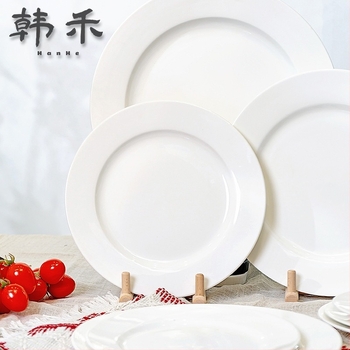 Han He порцеланова кръгла чиния за хранене, порцелан, кръгла форма, подходяща за микровълнова печка, глазура със снежен модел