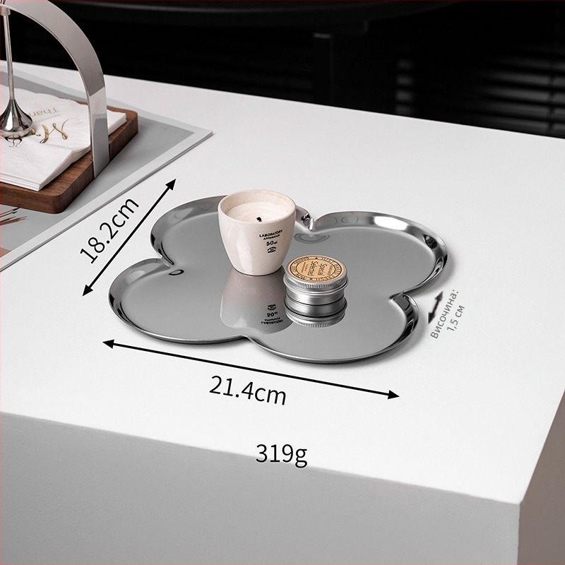 Поставка за бижута от неръждаема стомана във форма на цвете – настолна декоративна тава с четирилистна детелина, стил: лек лукс, електроплакиране
