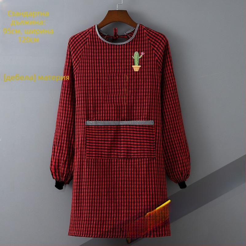 Престилка без ръкави, памук, антизамърсяваща, модел с каре шарка, удебелена износоустойчивост