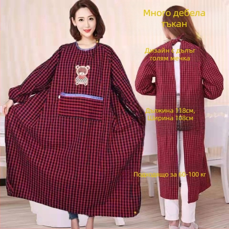 Престилка без ръкави, памук, антизамърсяваща, модел с каре шарка, удебелена износоустойчивост