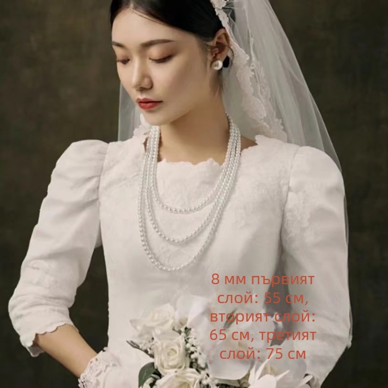 Дълга верига за пуловер от цинкова сплав, геометричен многослоен дизайн за жени (стил фея)