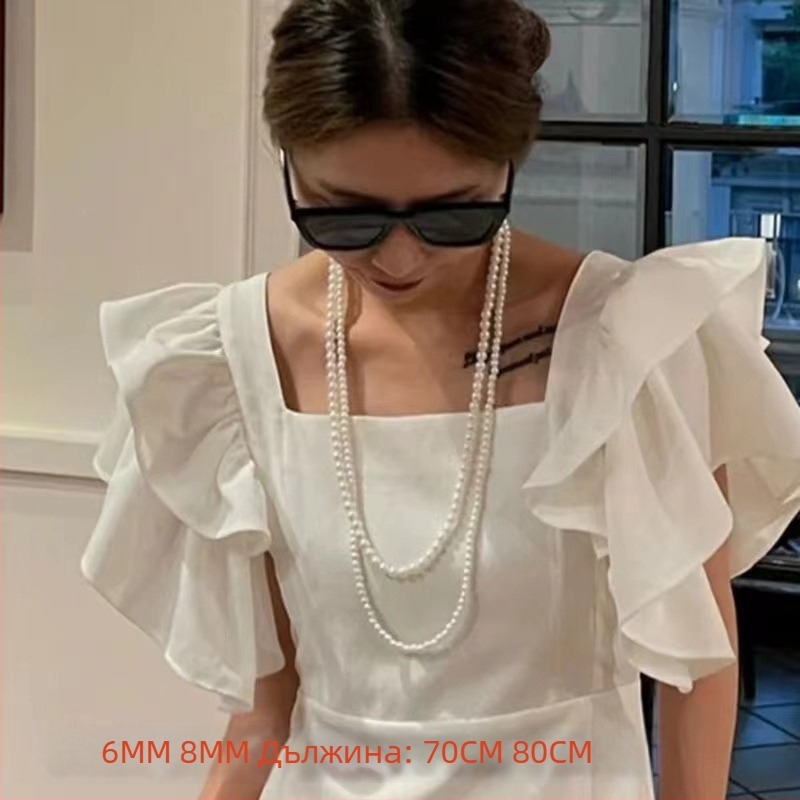 Дълга верига за пуловер от цинкова сплав, геометричен многослоен дизайн за жени (стил фея)