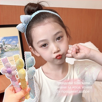 Детска украса за глава с панделка - плат, карикатурен стил, модел с панделка, аметистен кристал