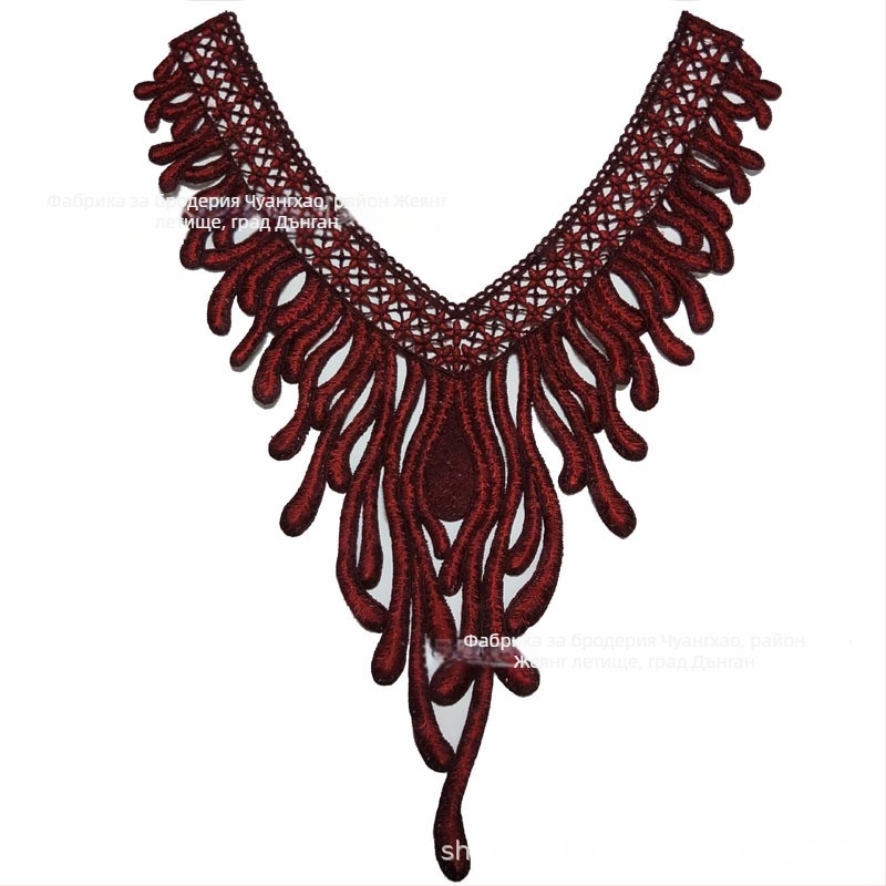 Chuanghao бродерия: водоразтворима апликация за яка с форма на фениксова опашка, за дамско облекло