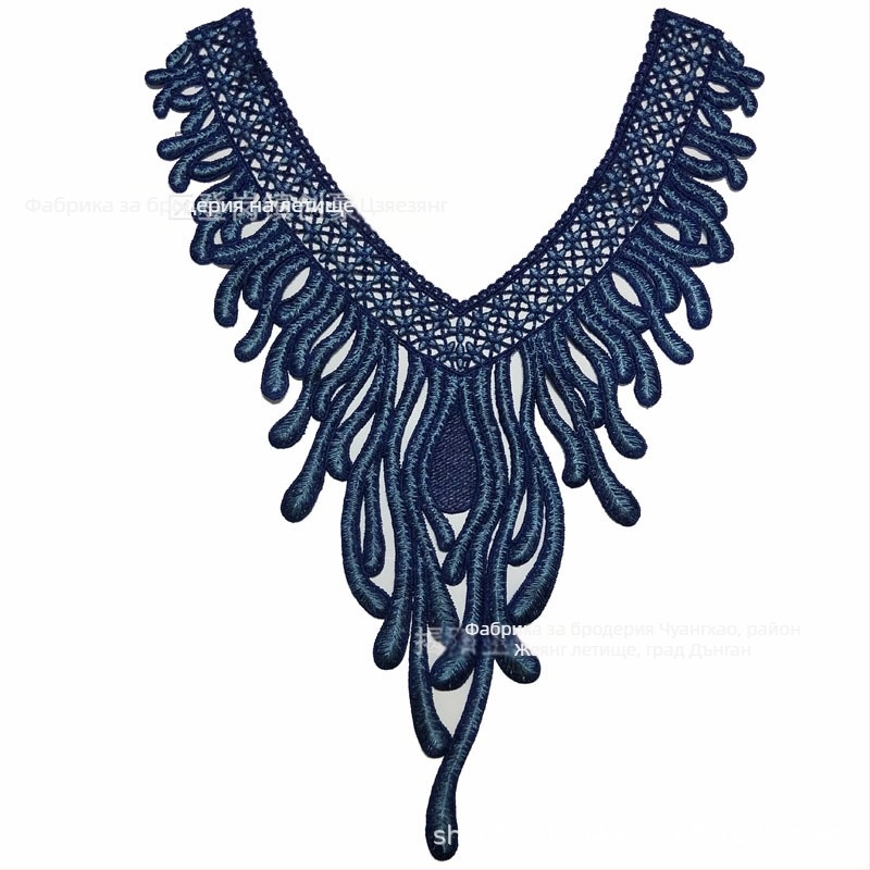 Chuanghao бродерия: водоразтворима апликация за яка с форма на фениксова опашка, за дамско облекло