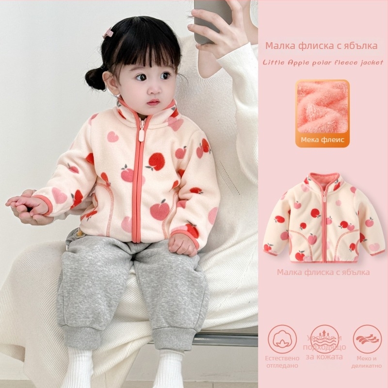 Детско зимно яке за момичета с яка стойка, плътна памучна материя и подплата от памук, без качулка