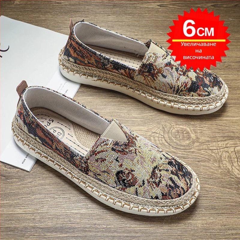 Мъжки платнени слип-он обувки, дишащи, неплъзгаща се подметка, горна част от плат, подметка гума, заострен пръст, лято