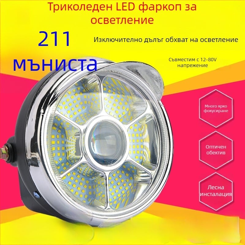 LED фар за електрическа триколка – супер ярък преден LED фар, съвместим с 12V/48V/60V