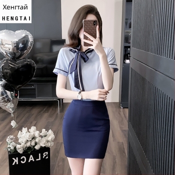 OL униформа комплект: блуза с ръкав 3/4 и къса пола, стил OL градски офис, полиестерна смес 30-50%, пролет 2024