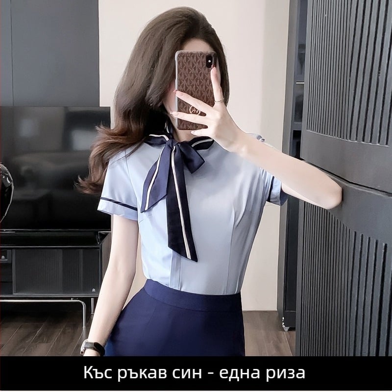 OL униформа комплект: блуза с ръкав 3/4 и къса пола, стил OL градски офис, полиестерна смес 30-50%, пролет 2024