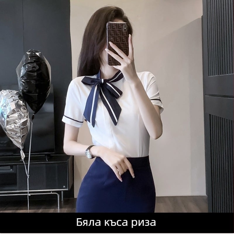 OL униформа комплект: блуза с ръкав 3/4 и къса пола, стил OL градски офис, полиестерна смес 30-50%, пролет 2024