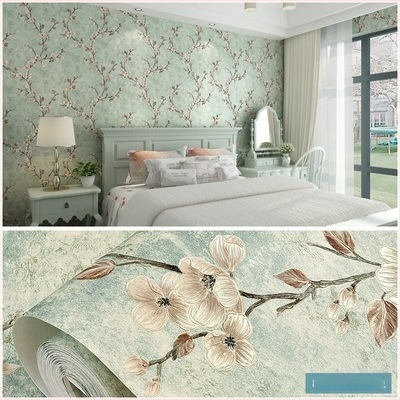 Американски ретро стил 3D релефна тапет с AB съвпадение на plum blossom, самозалепваща, нетъкан текстил, за спалня и хол като фон за телевизор