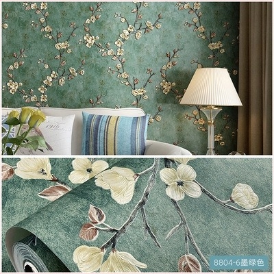 Американски ретро стил 3D релефна тапет с AB съвпадение на plum blossom, самозалепваща, нетъкан текстил, за спалня и хол като фон за телевизор