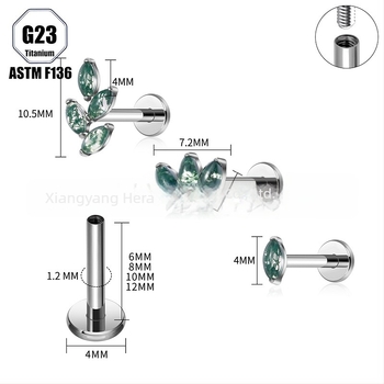 Титиева сплав, мъхест агат камък, форма конско око, носна халка и носова шпилка, имплантен клас пробивни бижута