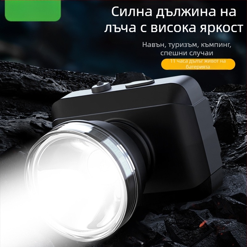 LED налобна лампа за къмпинг и открито, презареждаща се (обхват 100–200 м, време на светене 5–9 ч)