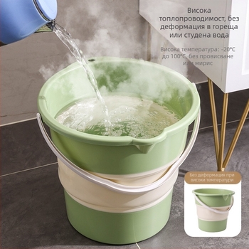 Сгъваема кофа за вода за къмпинг — ТПЕ материал, кръгла форма, дръжка за активна употреба, подходяща за студена и гореща вода