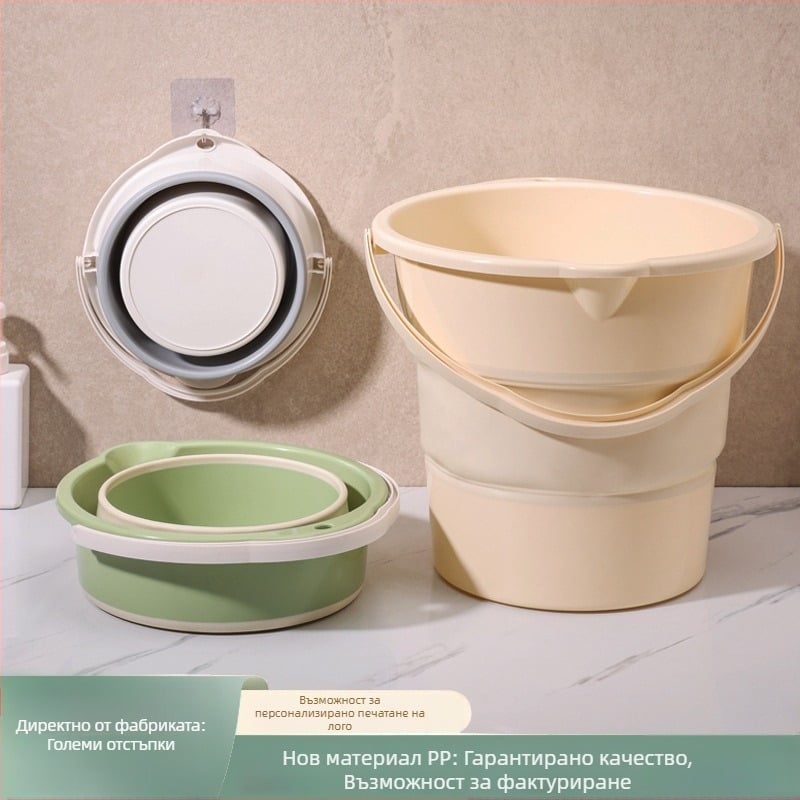 Сгъваема кофа за вода за къмпинг — ТПЕ материал, кръгла форма, дръжка за активна употреба, подходяща за студена и гореща вода