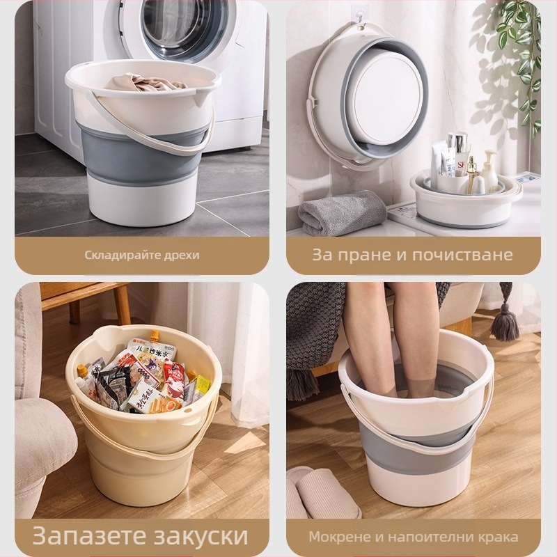 Сгъваема кофа за вода за къмпинг — ТПЕ материал, кръгла форма, дръжка за активна употреба, подходяща за студена и гореща вода