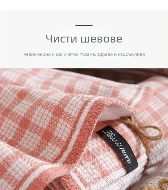 Памучен комплект кърпи за баня с две лица: едната страна терри, другата — марля; жакардова тъкан, 32s прежда, 200–300 г/м², персонализирана обработка