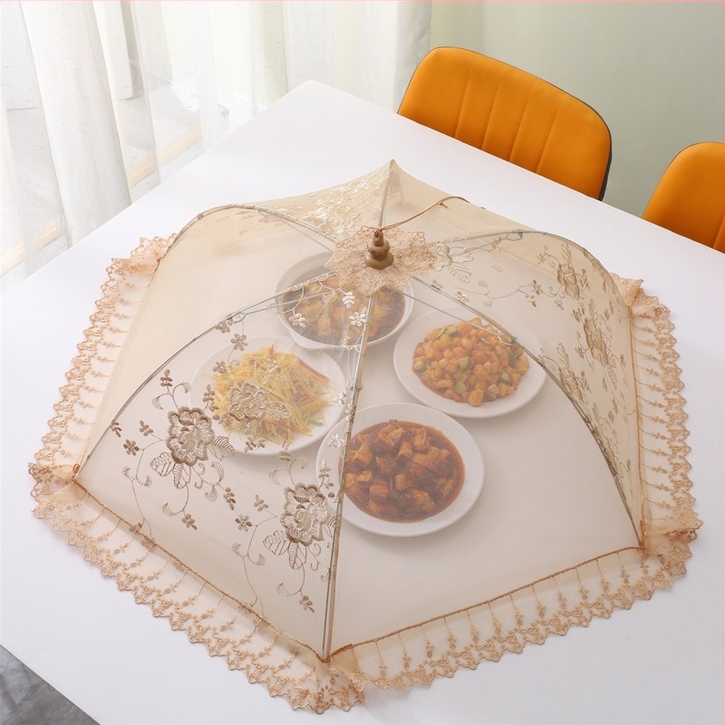 Капак за чиния с дантелен дизайн, сгъваем мрежест капак против мушки и комари, корейски стил, пуснат през 2023 г.