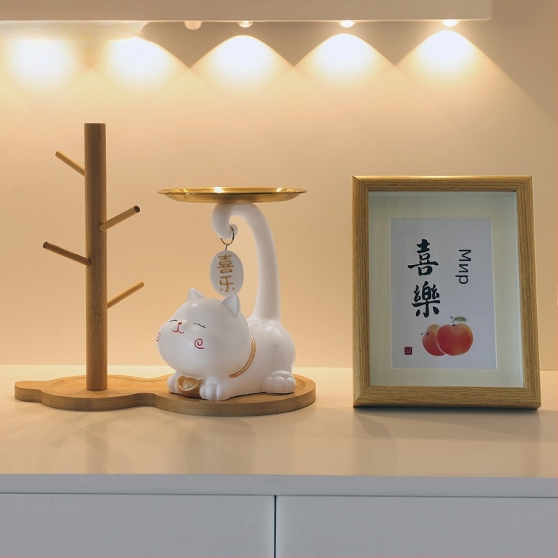 Тава за ключове със символ на късметлийската котка за входното помещение - смола, прост модерен стил, персонализируема декорация