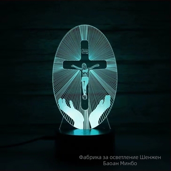 3D кръстовидна нощна лампа с LED, акрилен абажур, захранване от мрежа или батерия, управление с докосване