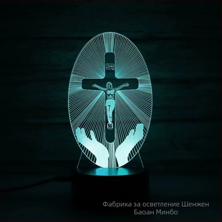 3D кръстовидна нощна лампа с LED, акрилен абажур, захранване от мрежа или батерия, управление с докосване