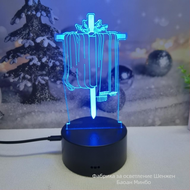 3D кръстовидна нощна лампа с LED, акрилен абажур, захранване от мрежа или батерия, управление с докосване