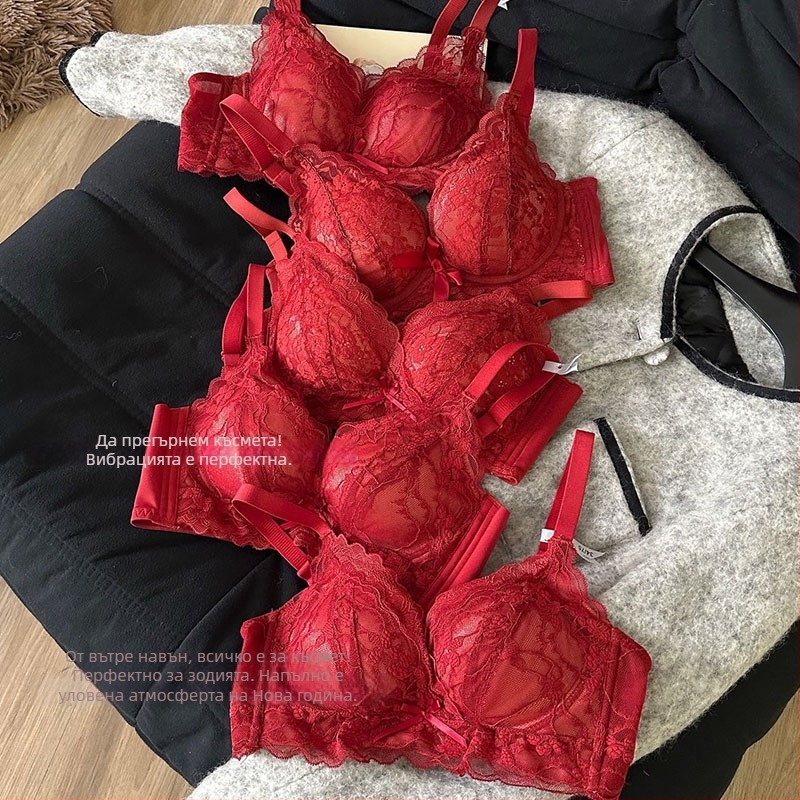 Безжичен push-up бюстгальтер, чашка 3/4, дантелена кант, нейлонова материя (чашка: горна част тънка, долна част дебела)