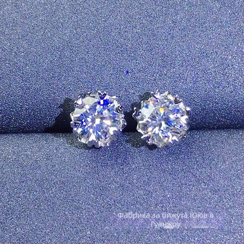 Moissanite обици, поставени в сребро S925, кръгла форма, Eight Hearts and Eight Arrows рязане, унисекс