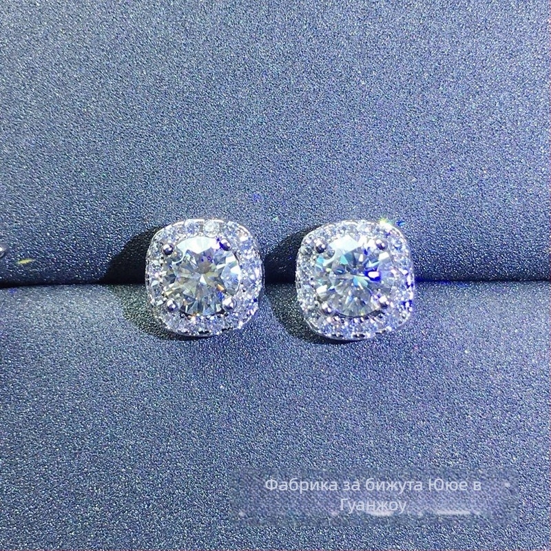 Moissanite обици, поставени в сребро S925, кръгла форма, Eight Hearts and Eight Arrows рязане, унисекс