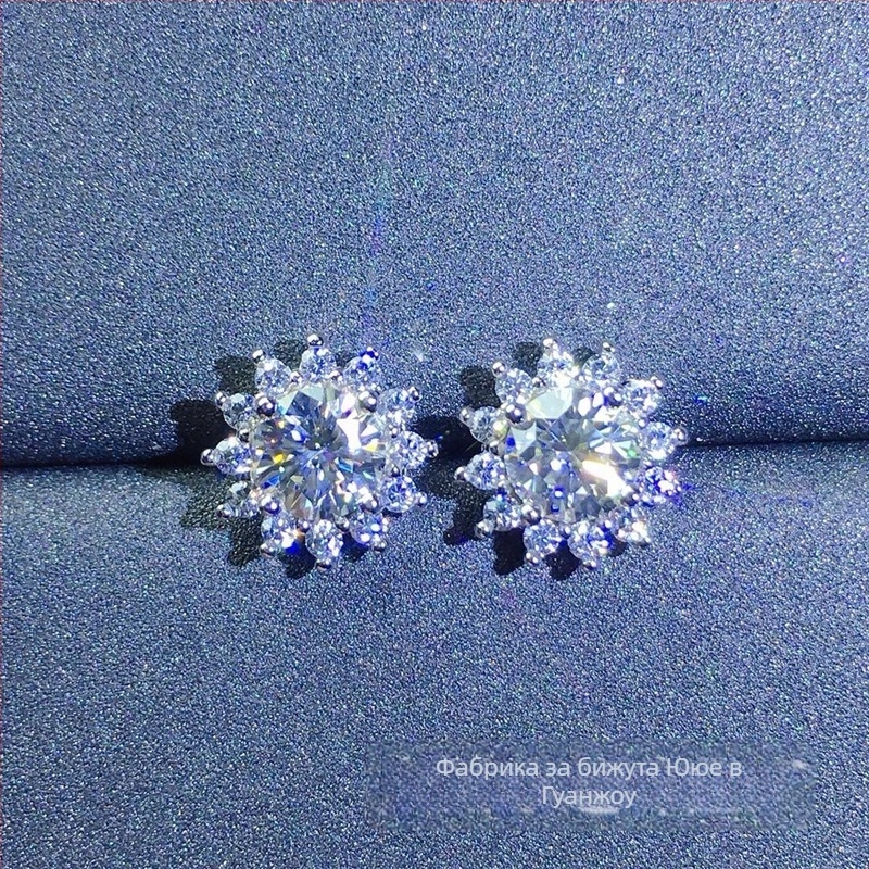 Moissanite обици, поставени в сребро S925, кръгла форма, Eight Hearts and Eight Arrows рязане, унисекс