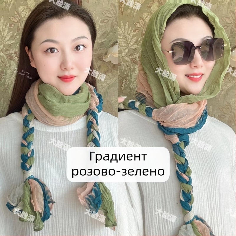 Дълъг памучен ръчно плетен шал, двупосочно използване – шал за глава през пролетта 2022