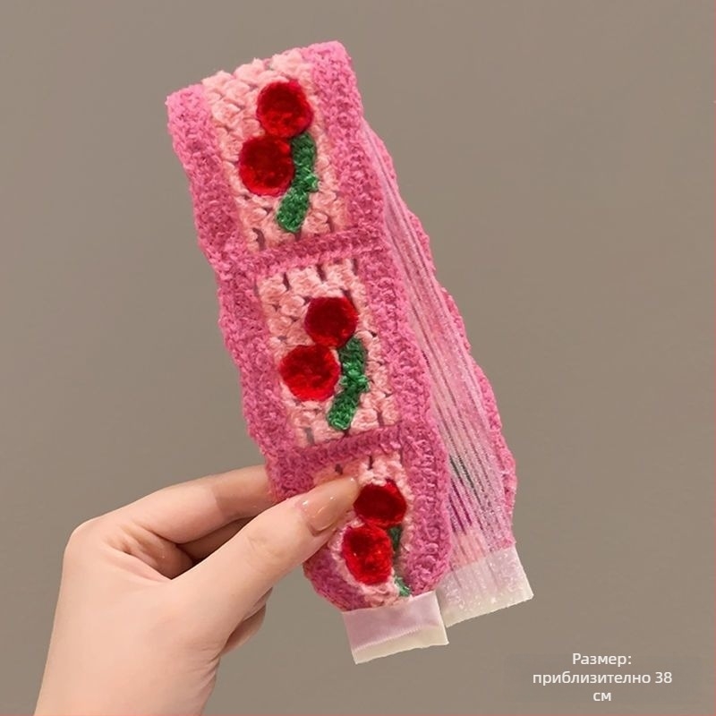 Диадема за коса с велкро за челки и разрошени кичури - френско-ретро плетено, флорален принт, за деца