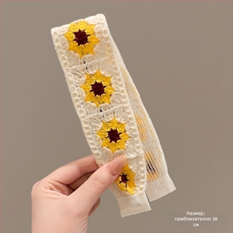 Диадема за коса с велкро за челки и разрошени кичури - френско-ретро плетено, флорален принт, за деца