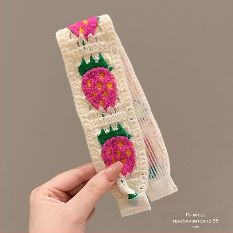 Диадема за коса с велкро за челки и разрошени кичури - френско-ретро плетено, флорален принт, за деца