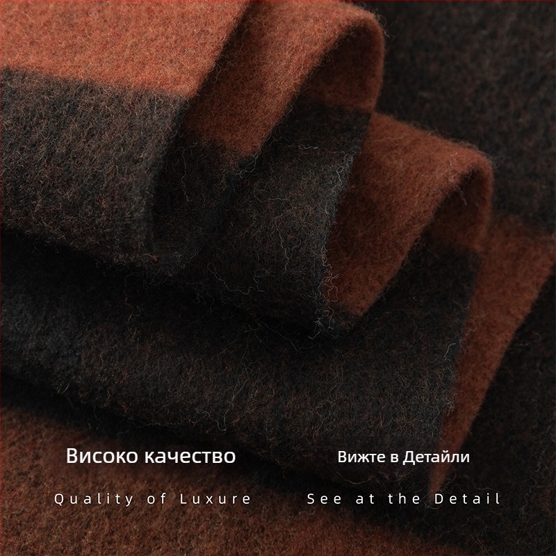 100% вълнен шал, удължен модел, пухкава каре шарка, warp-knit тъкане, топъл за зимата