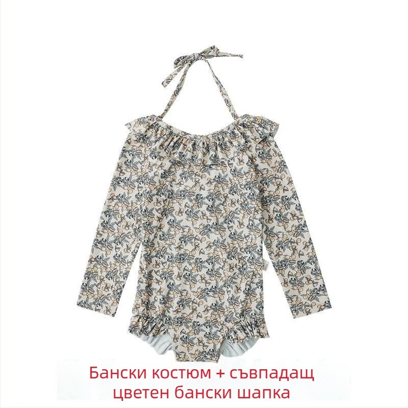 Детски бански за момичета без презрамки, едно парче, с карикатурен принт, за възраст 0-8 години, найлон с еластан