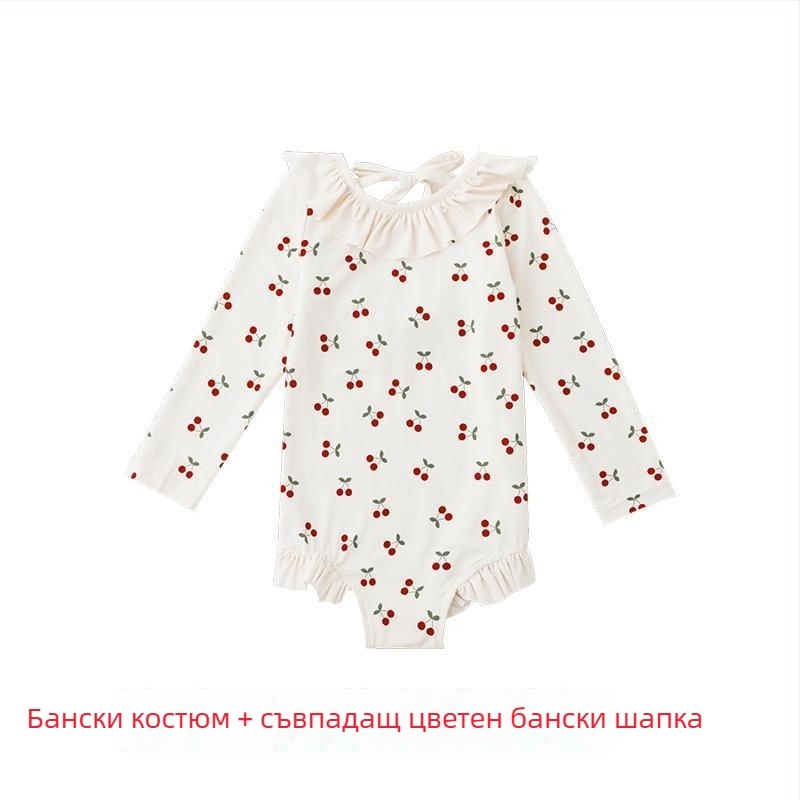 Детски бански за момичета без презрамки, едно парче, с карикатурен принт, за възраст 0-8 години, найлон с еластан