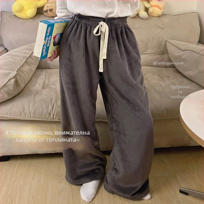 Женски фланелени термални пижамни панталони, удебелени, свободен крой, 100% полиестер, тегло 181–200 г/м²