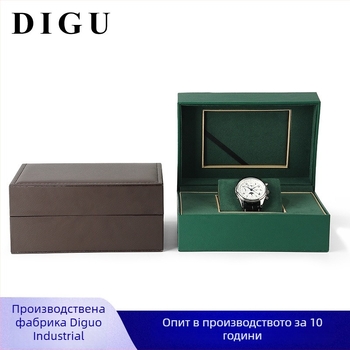 Кутия за часовник от PU кожа с фланелен вътрешен слой, щракващ капак, модел EE003, предназначена за подаръчна и бижутерийна опаковка