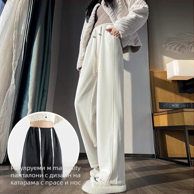 Панталони за бременни, свободни широки крачоли, висока талия, памук-полиестер плат, 90–95% полиестер, подкрепа за корема, пролет-есен