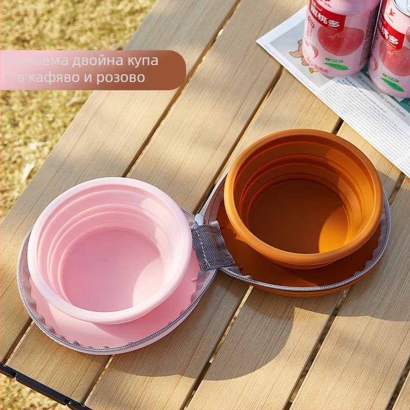Силиконова интегрирана двойна купа за домашни любимци – екологичен силикон, две купи по 350 ml, налична частна марка