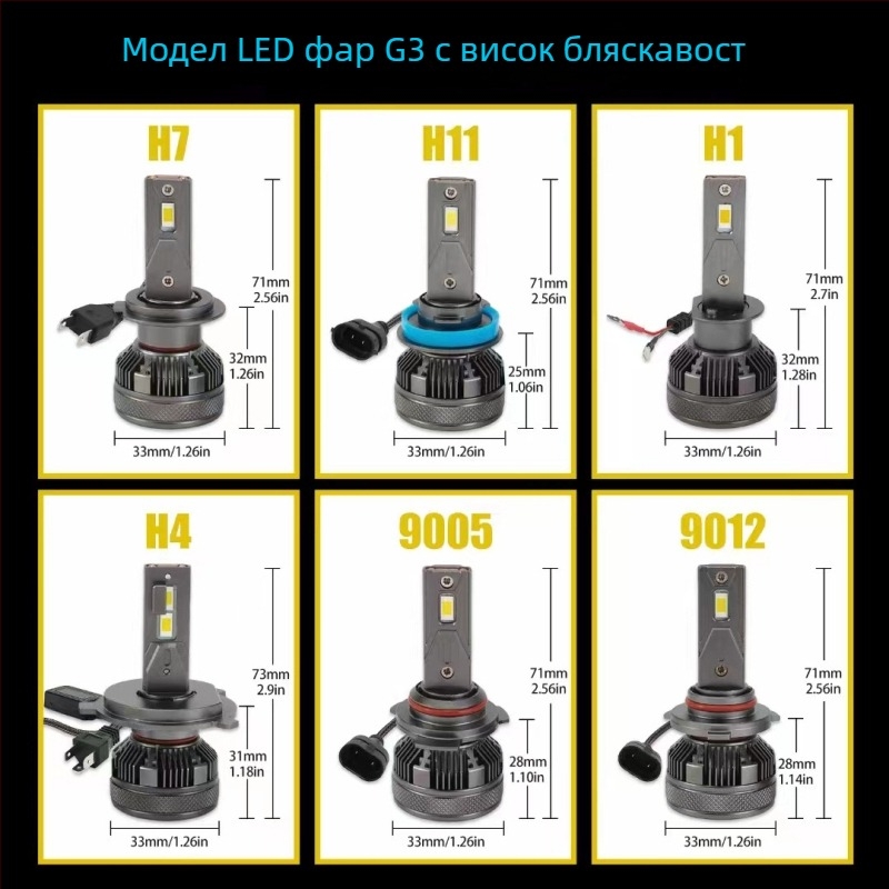 LED крушки за автомобилни фарове, 55W, 12V, IP68, 5500lm, 50000h, съвместими с H1/H3/H4/H7/H11/HB3/HB4/9005/9006/9012