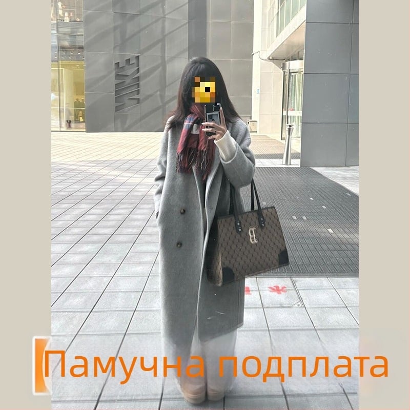 Вълнено палто с средна дължина, двуредово закопчаване, дебело, стил японски и корейски неформален